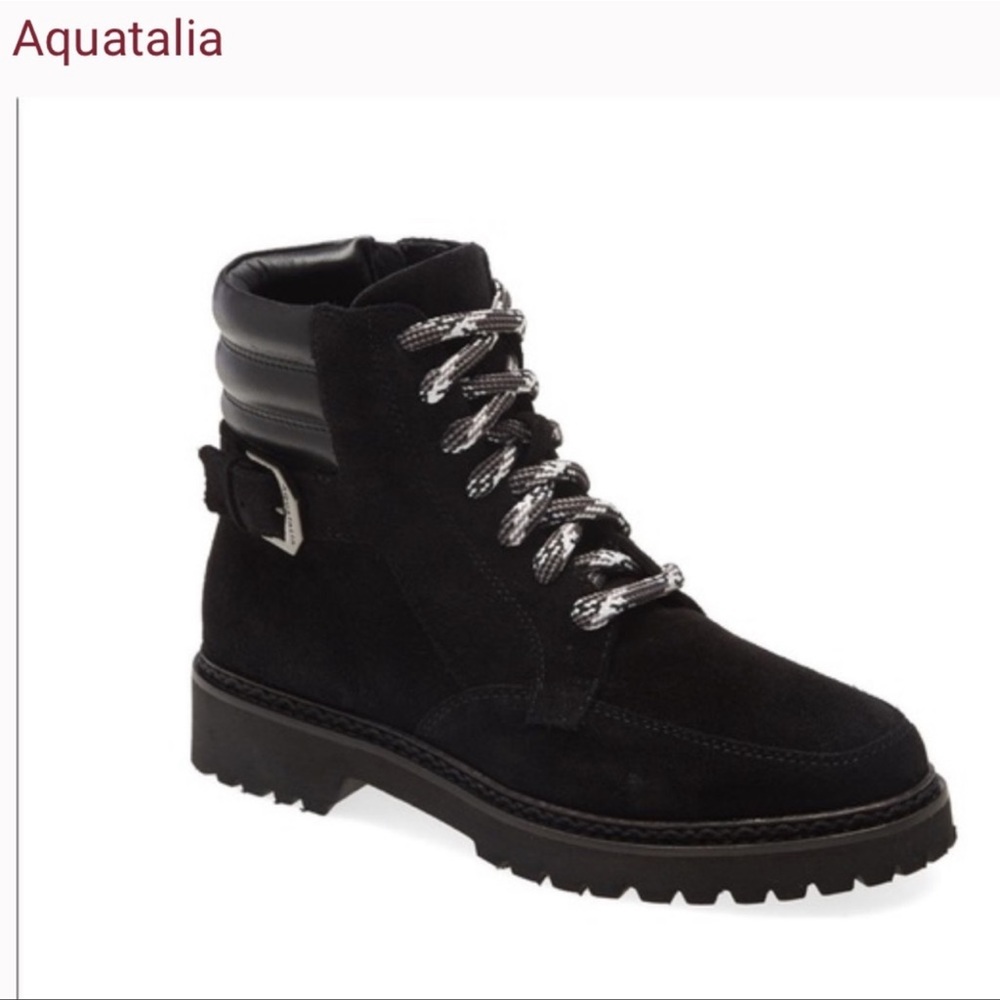 AQUATALIA Mayra Black Suede Leather Lace up boots size 6 like new